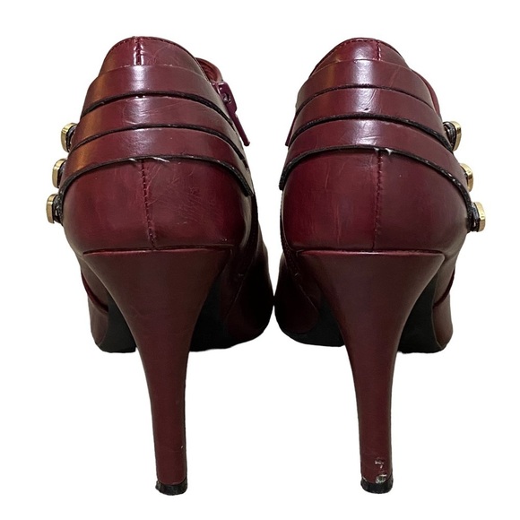 Fioni Burgundy Ankle Stiletto Boots Gold Buckles Size 9 Y2K Party Style - Picture 4 of 8